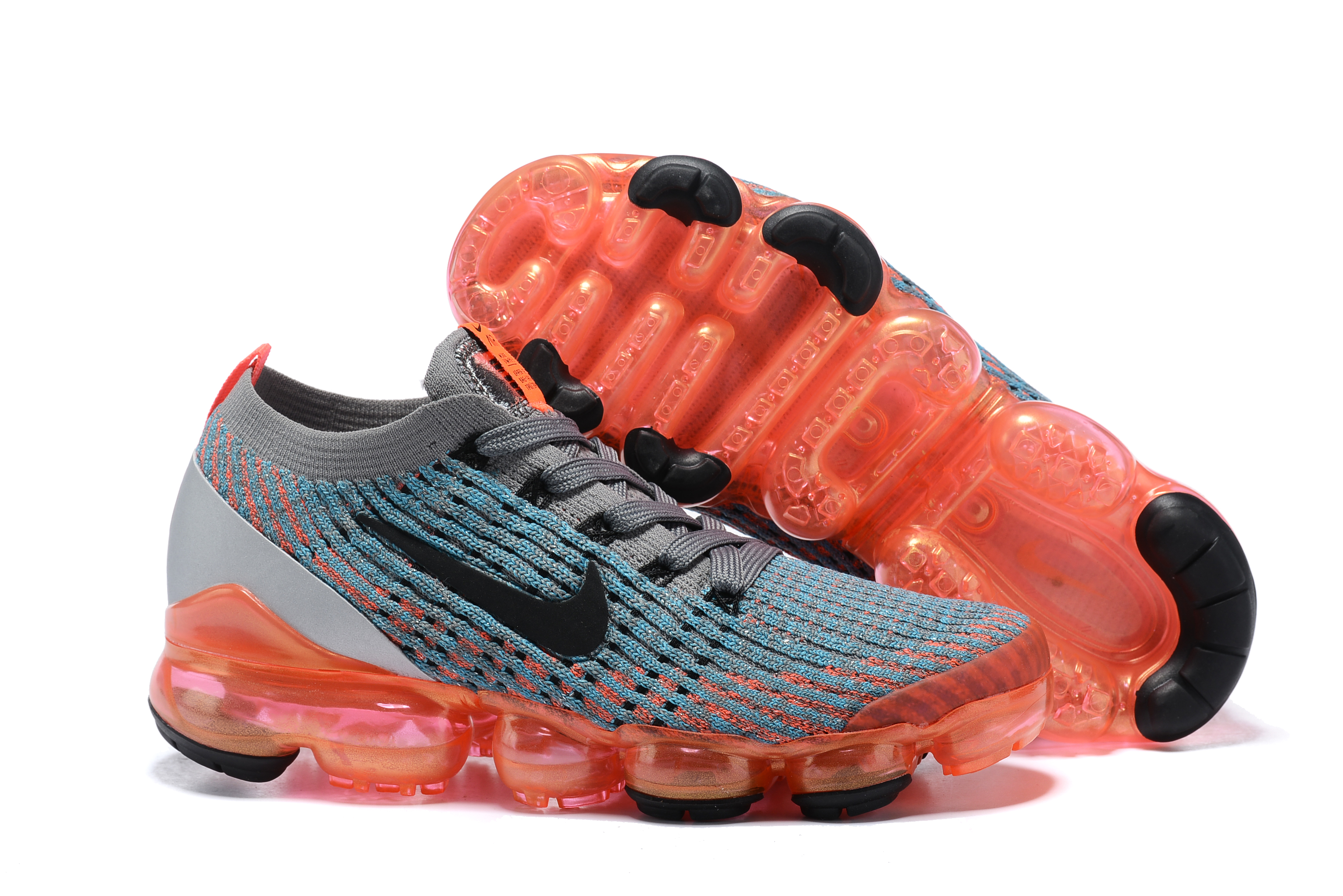 2019 Women Nike Air VaporMax Flyknit 3.0 Grey Jade Orange Black Shoes - Click Image to Close